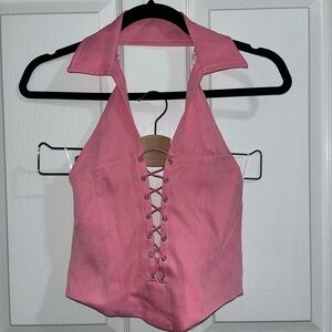 Princess Polly Pink Sleeveless Crop Top with Tie Front